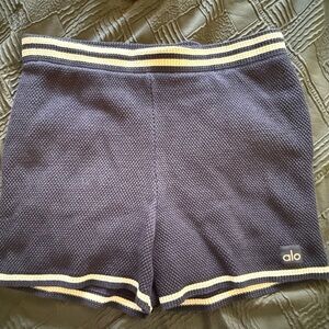 ALO Yoga Women's Textured Navy Blue Shorts with White Accents